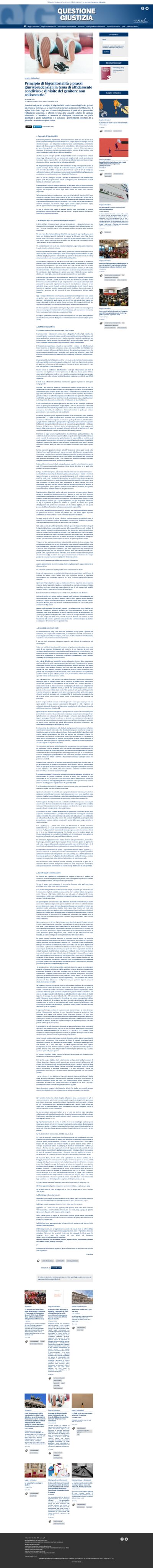 Anteprima Principio di bigenitorialità e prassi giurisprudenziali in tema di affidamento condiviso e di vi...